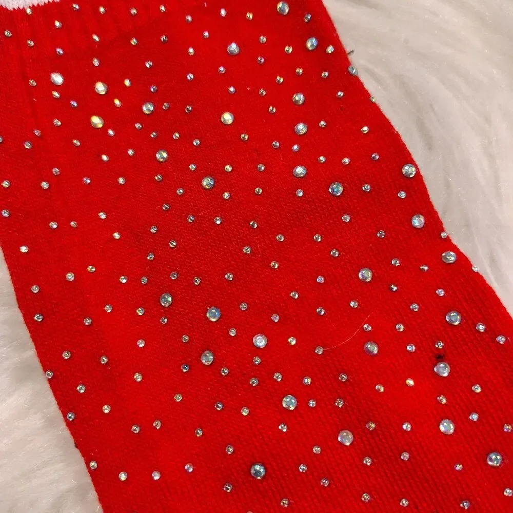 Red Diamond Embellished Tube Socks Wmns OS NWOTS